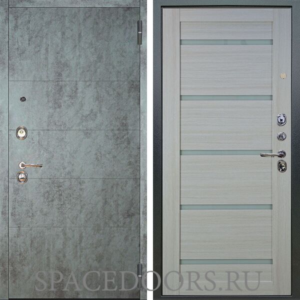Входная металлическая дверь Аргус Люкс 3К Агат темный бетон Александра белая лиственница
