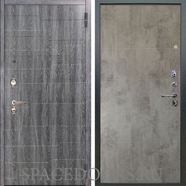 Входная металлическая дверь Аргус Люкс 3К Техно дуб филадельфия графит Агат Светлый бетон