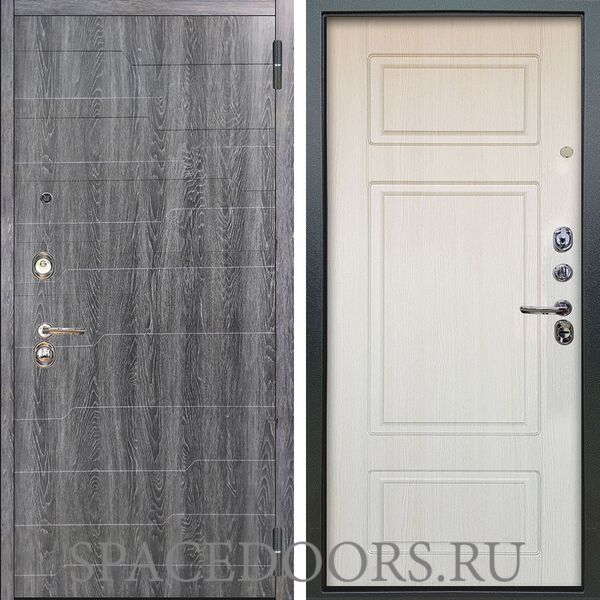 Входная металлическая дверь Аргус Люкс 3К Техно дуб филадельфия графит Ниагара белый ясень