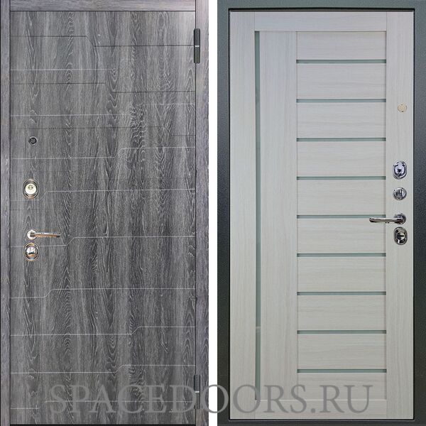Входная металлическая дверь Аргус Люкс 3К Техно дуб филадельфия графит Диана белая лиственница