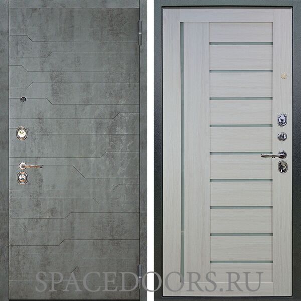 Входная металлическая дверь Аргус Люкс 3К Техно темный бетон Диана белая лиственница
