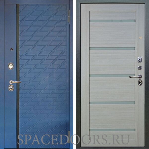 Входная металлическая дверь Аргус Люкс 3К Тори синий софт Александра белая лиственница