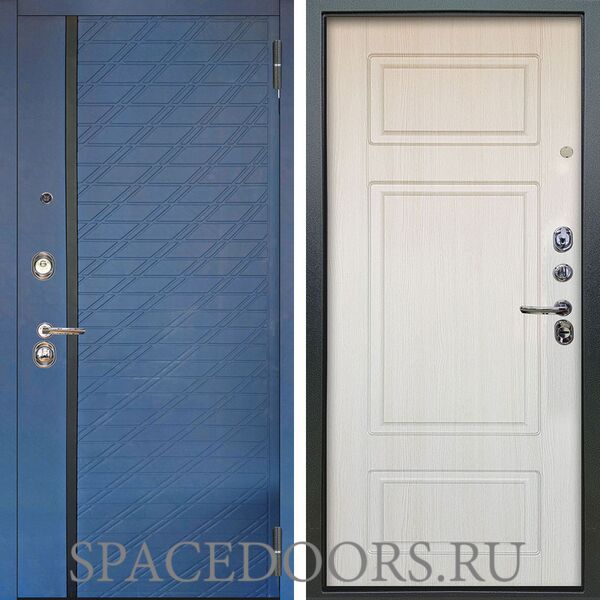 Входная металлическая дверь Аргус Люкс 3К Тори синий софт Ниагара белый ясень