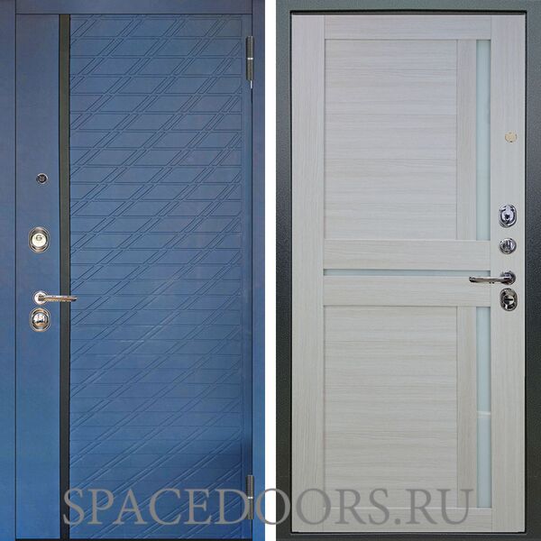 Входная металлическая дверь Аргус Люкс 3К Тори синий софт Мирра белая лиственница