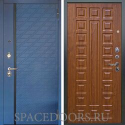 Входная металлическая дверь Аргус Люкс 3К Тори синий софт Сенатор дуб золотой