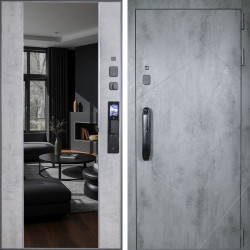 Входная дверь АСД Дуэт Б с зеркалом биометрический замок Smart lock DZ 888 бетон светлый