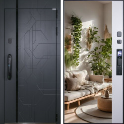Входная дверь АСД Форест с зеркалом биометрический замок Smart lock DZ 888 белый матовый