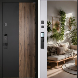 Входная дверь АСД Инь-Янь с зеркалом биометрический замок Smart lock К06 белый матовый