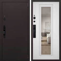 Входная дверь АСД Комфорт с зеркалом биометрический замок Smart lock Y12 ясень белый снег