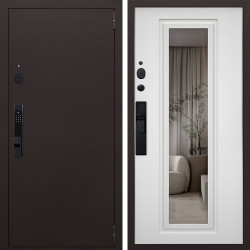 Входная дверь АСД Комфорт с зеркалом биометрический замок Smart lock Y23 ясень белый снег