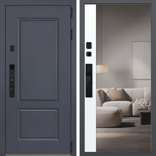 Входная дверь АСД Ledo с зеркалом биометрический замок Smart lock К06 белый матовый