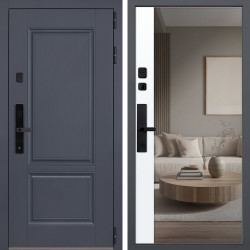 Входная дверь АСД Ledo с зеркалом биометрический замок Smart lock R06 белый матовый
