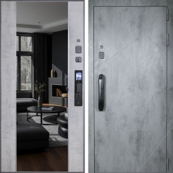 Входная дверь АСД Лира с зеркалом биометрический замок Smart lock DZ 888 белый матовый