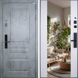 Входная дверь АСД Лира с зеркалом биометрический замок Smart lock R06 белый матовый