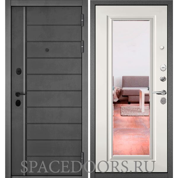 Входная дверь Бульдорс Mass-90 Бетон темный - 136/Белый софт 9S-140, зеркало