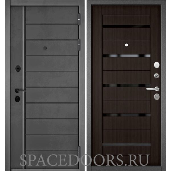 Входная дверь Бульдорс Mass-90 Бетон темный - 136/Ларче шоколад CR-3, стекло черное