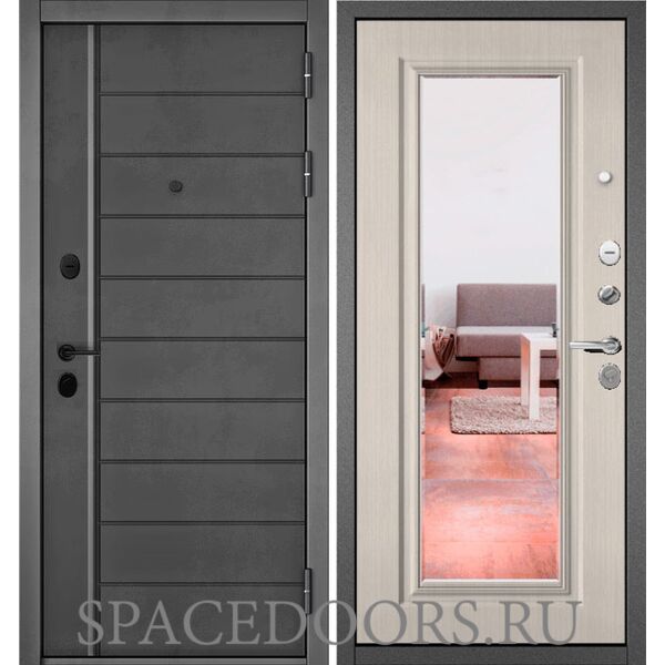 Входная дверь Бульдорс Mass-90 Бетон темный - 136/Ларче бьянко 9S-140, зеркало