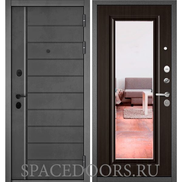 Входная дверь Бульдорс Mass-90 Бетон темный - 136/Ларче шоколад 9S-140, зеркало