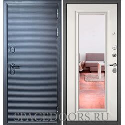 Входная дверь Бульдорс Mass-90 Черный матовый - 181/Белый софт 9S-140, зеркало