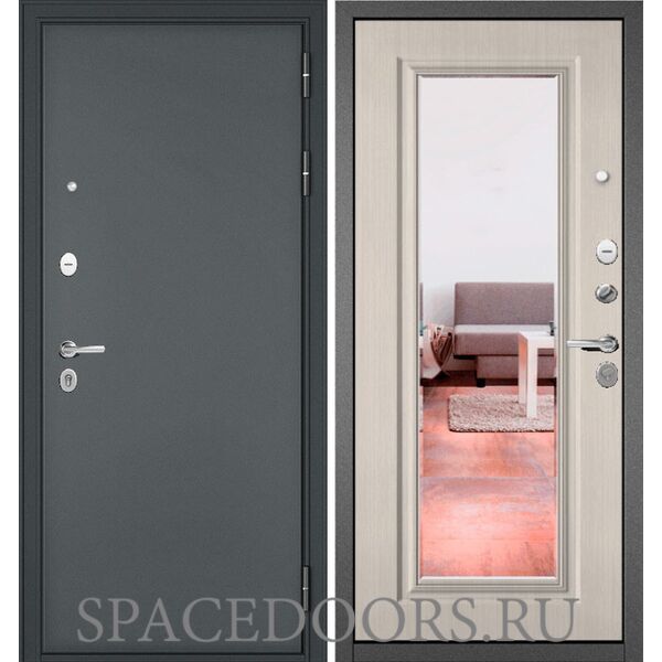 Входная дверь Бульдорс Trust mass Черный муар металлик/Ларче бьянко 9S-140, зеркало