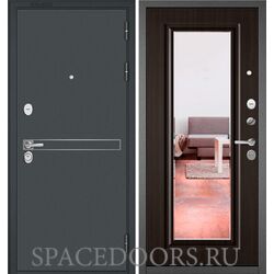 Входная дверь Бульдорс Trust mass черный муар металлик d-4/Ларче шоколад 9S-140, зеркало