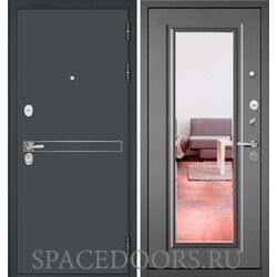 Входная дверь Бульдорс Trust mass черный муар металлик d-4/Бетон серый 9S-140, зеркало