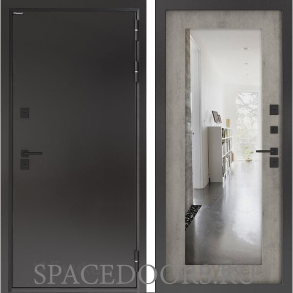 Входная дверь Бункер BN-10 Тепло плюс с зеркалом ФЛЗ-603 Бетон серый (светлый)
