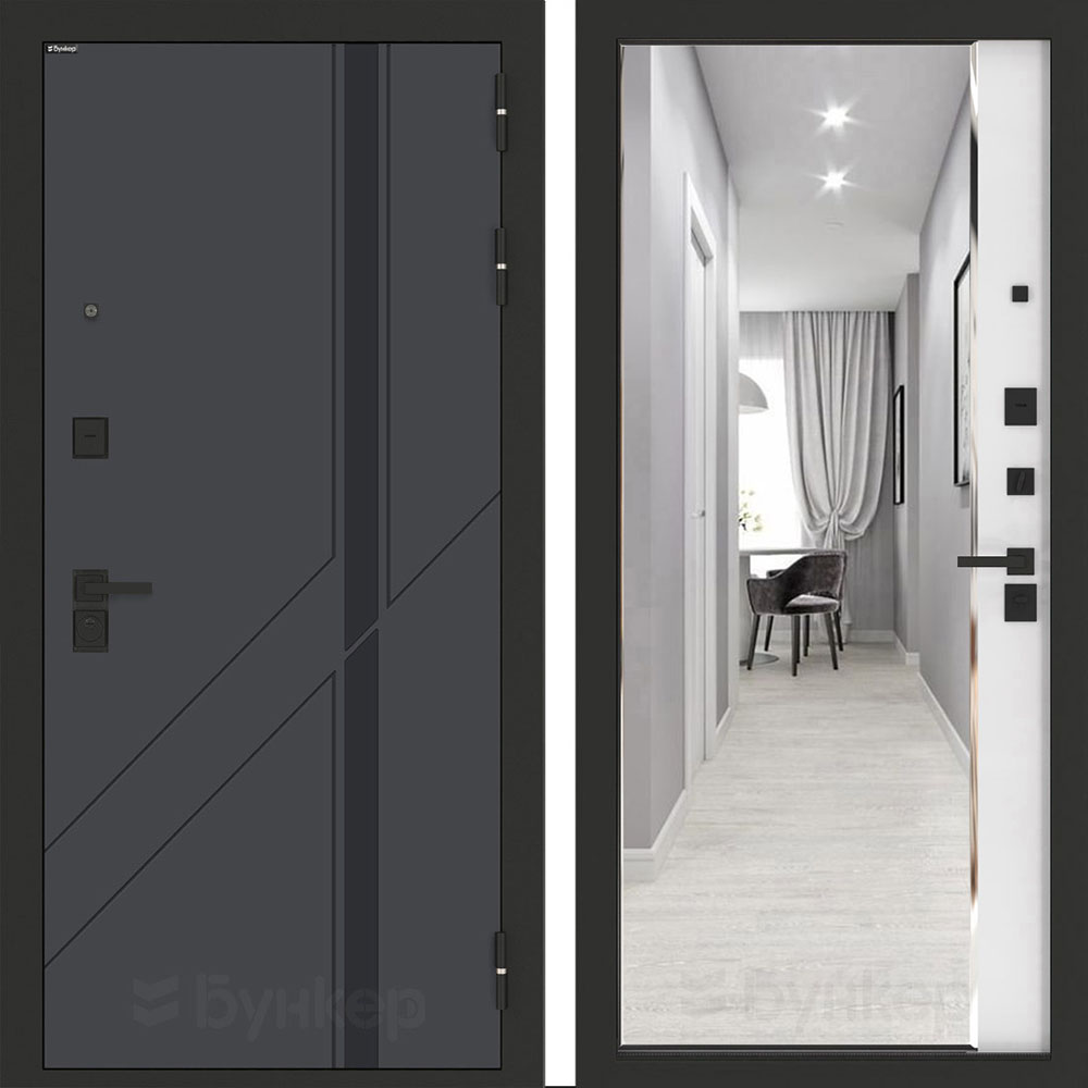 Входная дверь Бункер BN-12 с зеркалом ФЛЗ-618 Белый софт Входная дверь Бункер BN-12 с зеркалом ФЛЗ-618 Белый софт