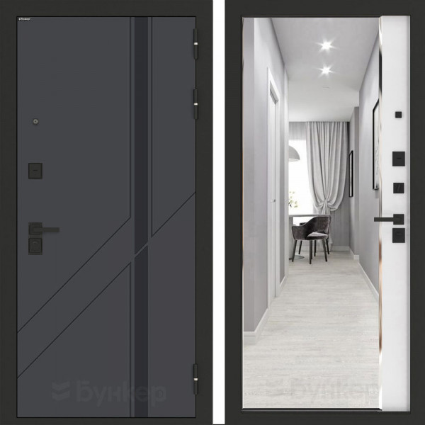 Входная дверь Бункер BN-12 с зеркалом ФЛЗ-618 Белый софт