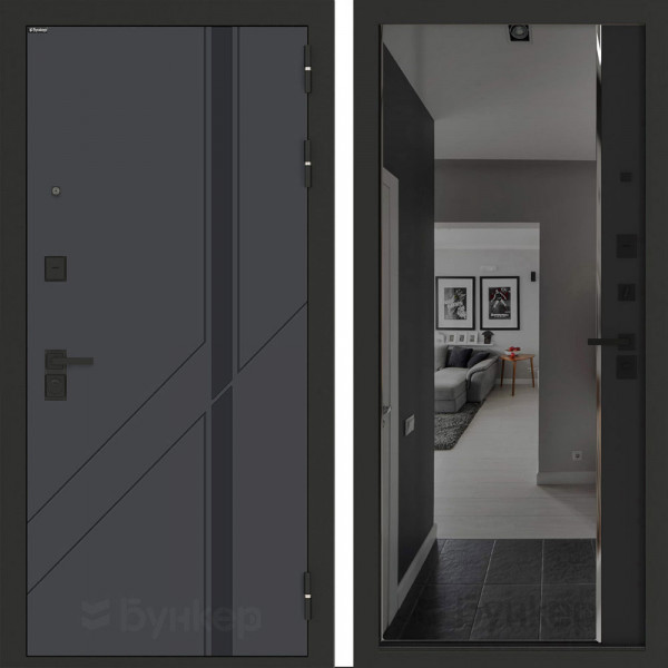 Входная дверь Бункер BN-12 с зеркалом (тонировка) ФЛЗ-618 Черный кварц