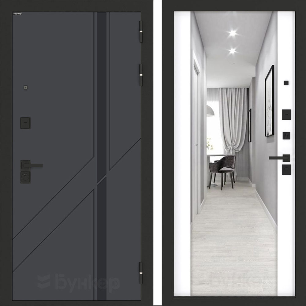 Входная дверь Бункер BN-12 с зеркалом ФЛЗ-1 Белый софт Входная дверь Бункер BN-12 с зеркалом ФЛЗ-1 Белый софт