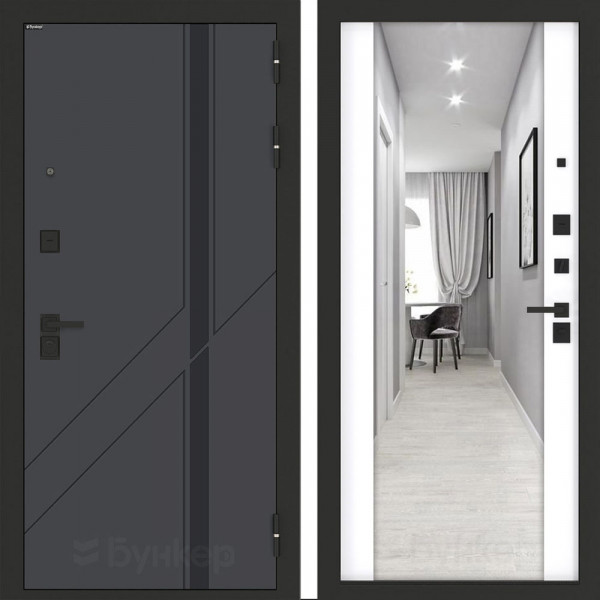 Входная дверь Бункер BN-12 с зеркалом ФЛЗ-1 Белый софт