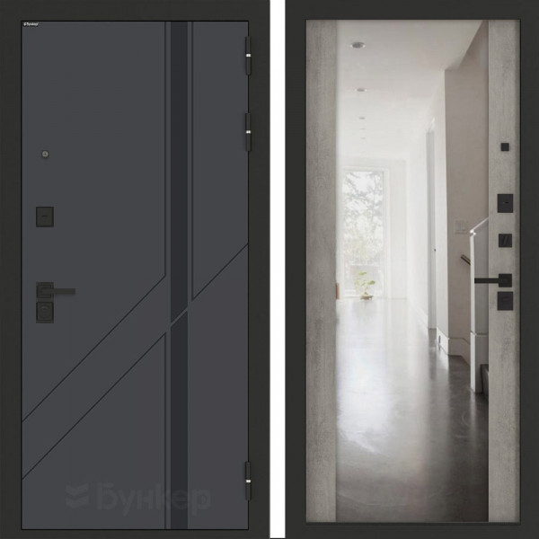 Входная дверь Бункер BN-12 с зеркалом ФЛЗ-1 Бетон серый (светлый)