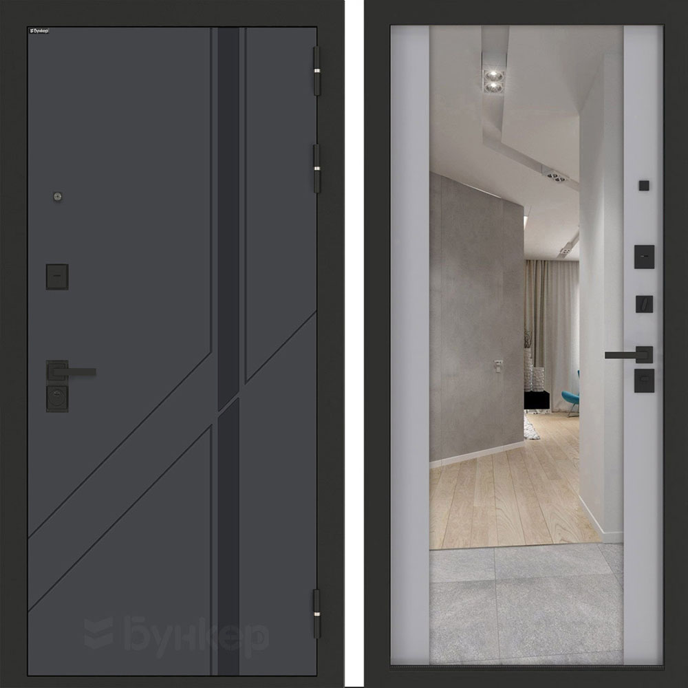 Входная дверь Бункер BN-12 с зеркалом ФЛЗ-1 Лайт грей софт Входная дверь Бункер BN-12 с зеркалом ФЛЗ-1 Лайт грей софт