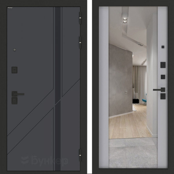 Входная дверь Бункер BN-12 с зеркалом ФЛЗ-1 Лайт грей софт