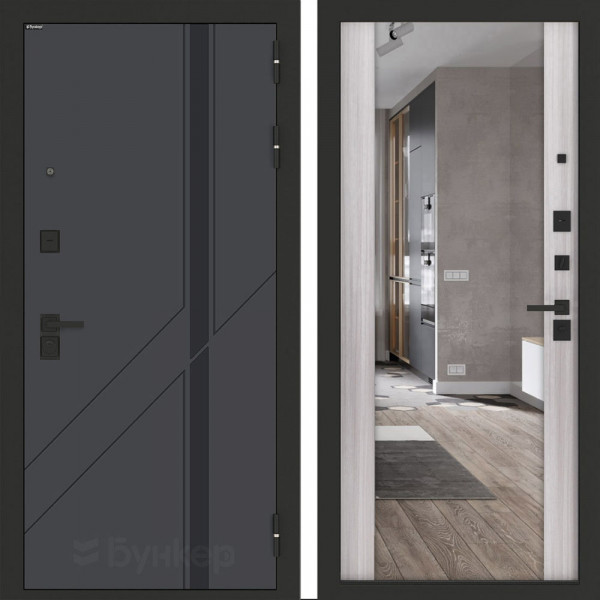 Входная дверь Бункер BN-12 с зеркалом ФЛЗ-1 Сандал белый