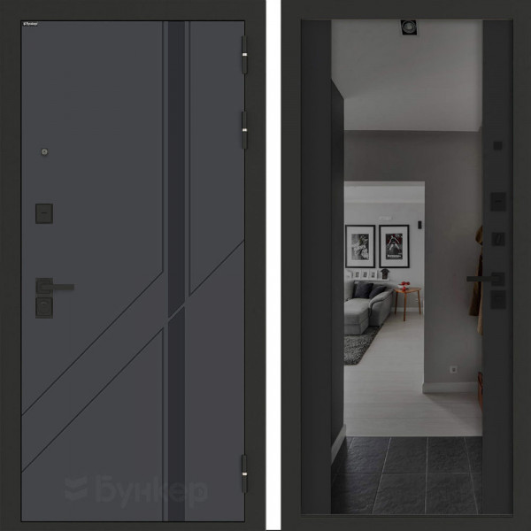 Входная дверь Бункер BN-12 с зеркалом (тонировка) ФЛЗ-1 Черный кварц