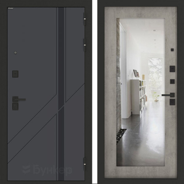 Входная дверь Бункер BN-12 с зеркалом ФЛЗ-603 Бетон серый (светлый)