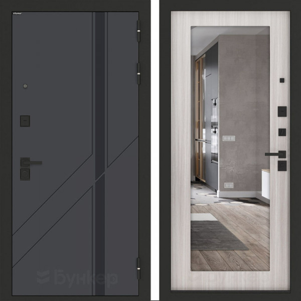 Входная дверь Бункер BN-12 с зеркалом ФЛЗ-603 Сандал белый