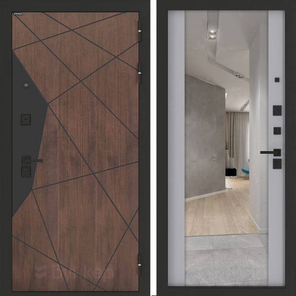 Входная дверь Бункер BN-14 с зеркалом ФЛЗ-1 Лайт грей софт