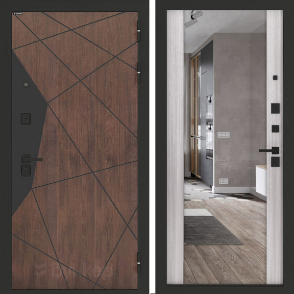 Входная дверь Бункер BN-14 с зеркалом ФЛЗ-1 Сандал белый