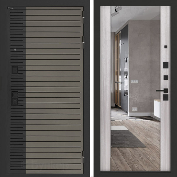 Входная дверь Бункер BN-15 с зеркалом ФЛЗ-1 Сандал белый Входная дверь Бункер BN-15 с зеркалом ФЛЗ-1 Сандал белый