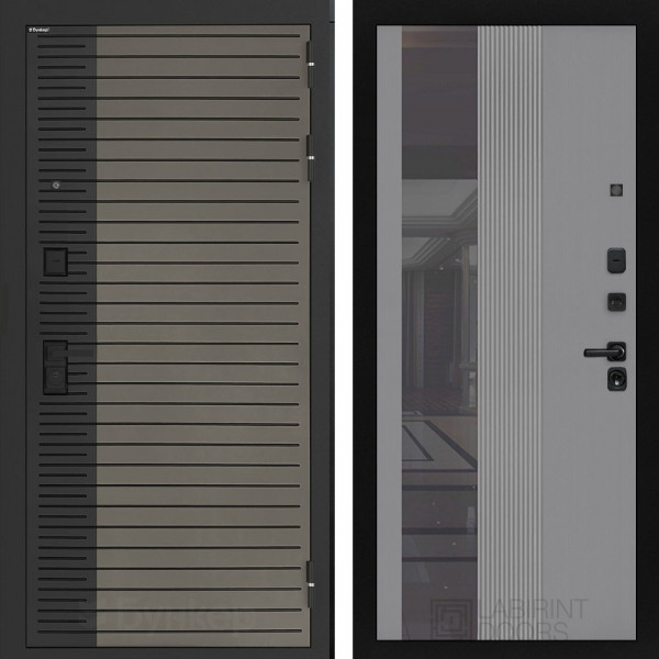 Входная дверь Бункер БН-15 с тонированным зеркалом 32 Серый рельеф софт