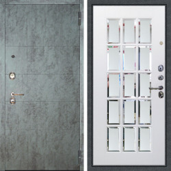 Входная дверь Аргус ЛЮКС 3К Агат Темный бетон + Мэрелин Софт милк зеркало с фацетом и пескоструем