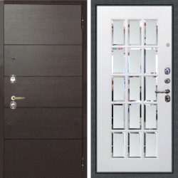 Входная дверь Аргус ЛЮКС 3К Агат Венге горизонт + Мэрелин Софт милк зеркало с фацетом и пескоструем