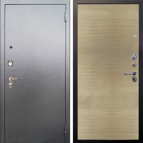 Входная дверь Аргус ЛЮКС 3К Люкс 3к металл Антик Серебро + Элегант Дорс светлый горизонт