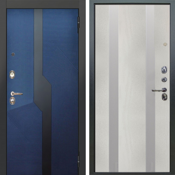 Входная дверь Аргус ЛЮКС 3К Бистури синий софт + Дуэт Белое дерево вставки Изабель