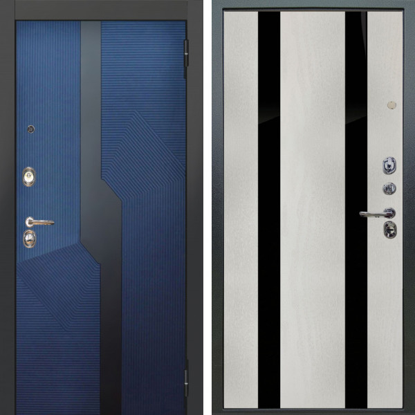 Входная дверь Аргус ЛЮКС 3К Бистури синий софт + Дуэт Белое дерево вставки Кензо