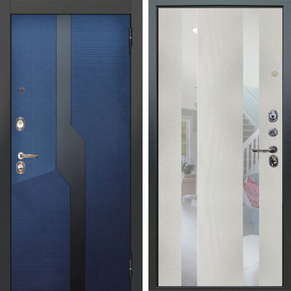 Входная дверь Аргус ЛЮКС 3К Бистури синий софт + Дуэт белое дерево вставки Николь