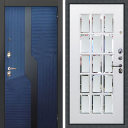 Входная дверь Аргус ЛЮКС 3К Бистури синий софт + Мэрелин Софт милк зеркало с фацетом и пескоструем